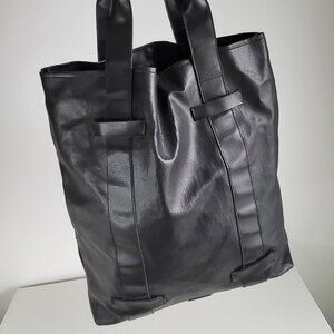 Giorgio Armani Profumi Black Leather Tote Bag • Minimalist Design